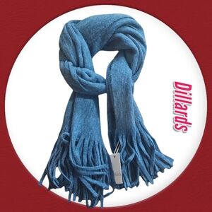 Dillard's Blue Fall/Winter Fringe Trim Cashmere Feels Acrylic Scarf NWT